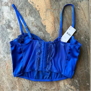BDG Urban Outfitters Lace and Satin Corset Crop Top NWT Size Medium Royal Blue thumbnail 6