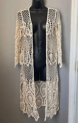 Sky and Sparrow Cream Lace Swim Coverup with Scalloped Edges size S/M thumbnail 1