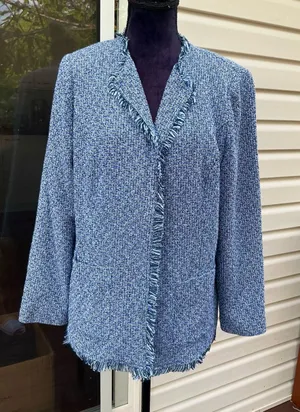 Chico's Light Blue Tweed Fringe-Trim Blazer🦋 thumbnail 1