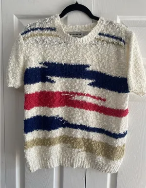 Western Connection Vintage Popcorn‎ Knit Sweater Womens Size M White Striped 80s thumbnail 1