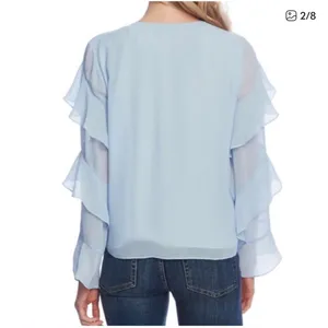 Vince Camuto Light Blue Ruffle Long Sleeve Chiffon Blouse‎ M NWT Button Front thumbnail 2