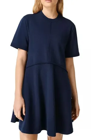 Sweaty Betty Revive T-Shirt Dress Navy Blue Crewneck Trapeze Seam Detail US 12 L thumbnail 1