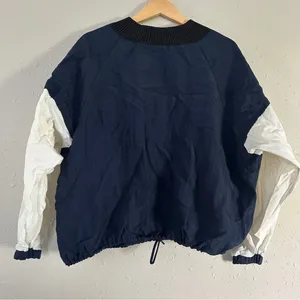 Navy White Jacket USA Patch America 4th of July Patriotic Windbreaker Retro thumbnail 3