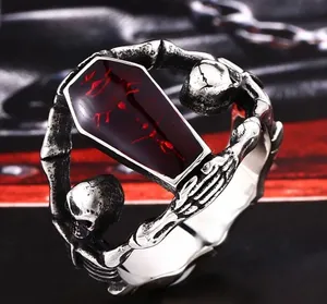 Men’s Stainless Steel Retro Bat Skull Design Ring Size 9 thumbnail 2