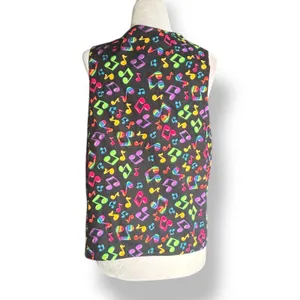 Vintage Handmade Reversible‎ Rainbow Music Note Vest Black White Colorful Notes Size M thumbnail 5