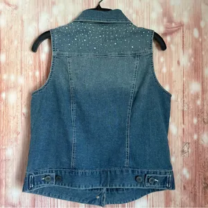 Style & Co Petite Western Festival Rhinestone Jewel Studded Denim Vest Size MP thumbnail 7