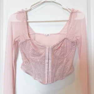 Garage Womens Sheer Lace Corset Top Small Pink Coquette Fairy Dainty Romantic thumbnail 2