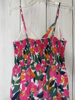Entro Floral Maxi Dress Sz L Spaghetti Straps Tiered Smocked Back Sundress thumbnail 6