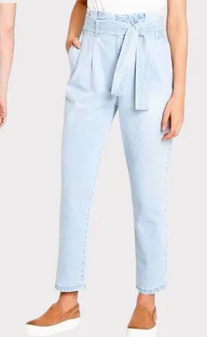 a new day Paperbag High Waist Tapered Jeans With Belt Light Blue Wash Sz 12 thumbnail 1