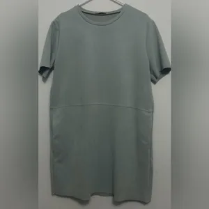 Zara women’s size L Sage Green Shift Dress Raw Hem Short Sleeve Pockets(A425)✨ thumbnail 14