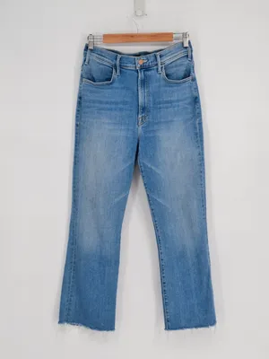 Mother The Hustler Ankle Fray Jeans Raw Hem in Grasping At Straws Blue Womens 30 thumbnail 3