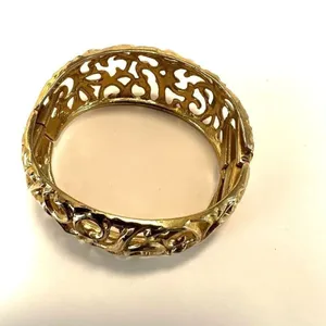 Gold tone cut out hinged bangle bracelet thumbnail 6