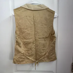 Vintage Liz Claiborne Collections beige gingham plaid collar button formal vest‎ thumbnail 4