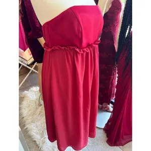 Alfred Sung Strapless Ruffle Empire Waist Chiffon Cocktail‎ Dress Raspberry Pink thumbnail 2