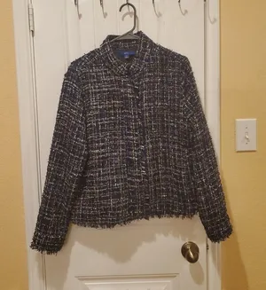 Apt 9 Blue Metallic Tweed Dressy Jacket New Women Size L Zip Snap Office thumbnail 1