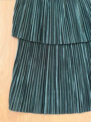 Emerald Green Plunge V-Neck Pleated Satin Mini Dress Women's Medium Large thumbnail 6