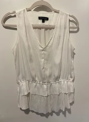 Banana Republic White Flowy Peplum V Neck Tank thumbnail 1