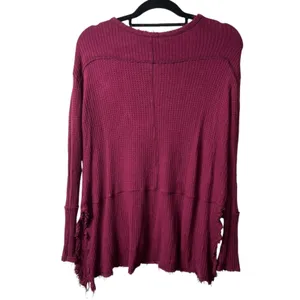 Free people red sunset park v neck thermal top women's size‎ XS oversized thumbnail 2