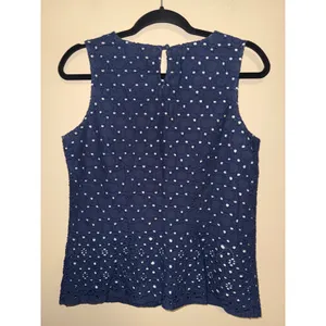 Boden Navy Blue Eyelet Sleeveless Top Embroidered Shell Lined S Preppy Coastal thumbnail 5