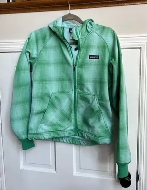 Patagonia Women's Small Green‎ Striped Hooded Fleece Lined Jacket Coat thumbnail 1
