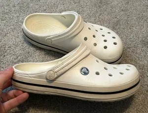 Crocs Crocband Clogs White Black Stripe Sporty‎ Slip On Shoes Womens 8 Mens 6 thumbnail 1