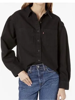 Levi's Black Oversized Button-Up Denim Shirt Jacket Size XL thumbnail 1