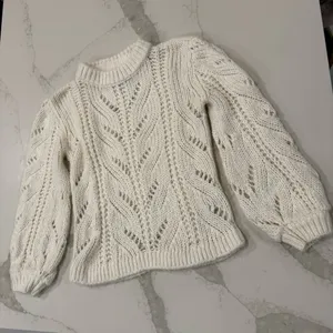 Abercrombie & Fitch Chunky Cable Knit Sweater Balloon Sleeve Womens Medium Ivory thumbnail 2