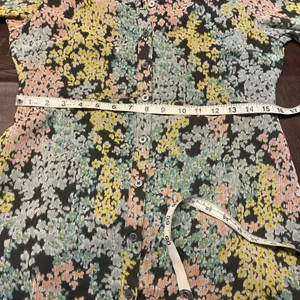 LOFT‎ Size 4 Floral Midi Dress Grey Pastel Button Front Sheer Lined Long Sleeve thumbnail 15