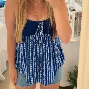 No Boundaries Blue Strapless crotchet Tank Top thumbnail 2