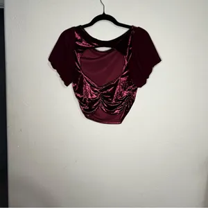 Intimately Free People Midnight Mood Velvet Burgundy Ruched Puff Sleeve Crop Top thumbnail 10