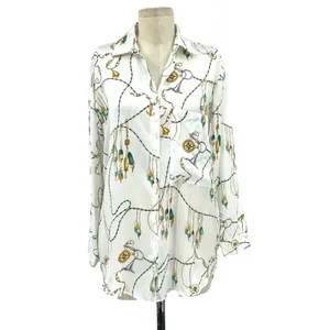Zara Button Down Nautical Chain Printed Long Sleeve‎ Blouse White Size Small thumbnail 3