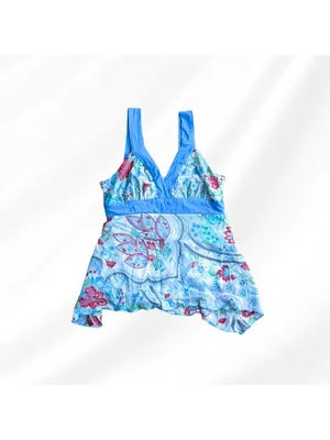 No Boundaries Y2K Baby Blue Babydoll Chiffon Tankini Top Medium Paisley Tie Back 2000s Fairy thumbnail 7