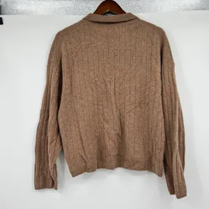 Naadam 100% cashmere brown tan pullover collared sweater women's size medium thumbnail 2