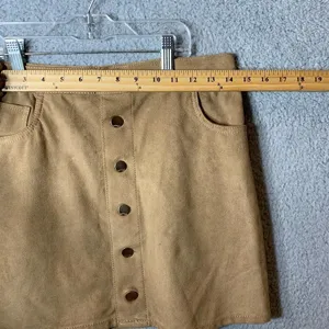 EXPRESS Skirt Womens 2 Faux Suede Mini Exposed Button‎ A Line Light Tan Beige thumbnail 5