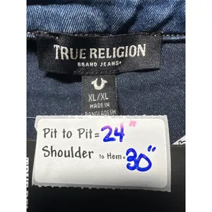 True Religion Oversized Denim Crystal LS Shirt Medium Wintry‎ Wash 600119 XL thumbnail 3