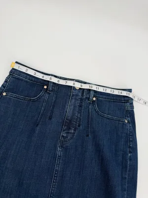White House Black Market Skirt Womens 8 Blue Denim Midi Front Slit Tailored thumbnail 8