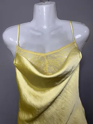 Cider Dress Womens Medium Yellow Satin Lace Cowl Neck Backless Slip Maxi thumbnail 1