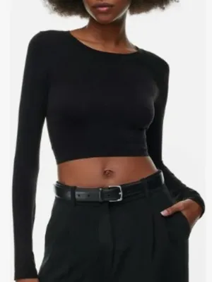 Aritzia Large Sinch Smooth Seamless Cropped Long sleeve Top in Black Layering thumbnail 1