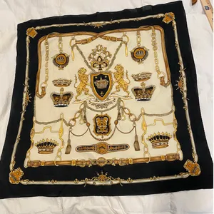 Vintage Unbranded All-Over Print Renaissance Scarf Black & Cream Regency thumbnail 1