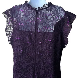 NEW‎ Alexa B Nites Purple Sequin Lace Overlay Midi Dress Evening Event 20W thumbnail 6