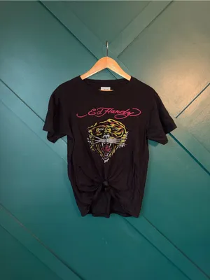 Ed Hardy Tiger Graphic T-Shirt Black Y2K Vintage Style Womens S thumbnail 2