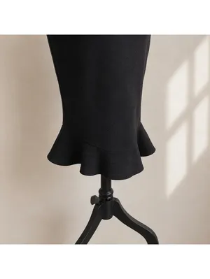House of CB London Black Strapless Bodycon Midi Dress Fluted Hem Bandage Size L thumbnail 4