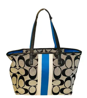 Coach Black/Gray/Blue Signature Stripe Hampton Weekend Stripe Tote thumbnail 1