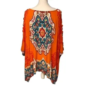 Melissa Paige Blouse Womens L Used Orange Blue thumbnail 7