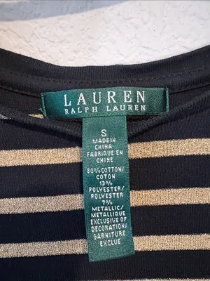 Lauren Ralph Lauren Black & Metallic gold Striped long sleeve Top small thumbnail 2