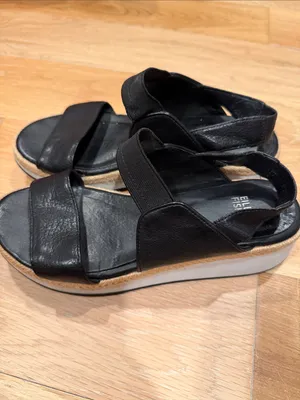 Eileen Fisher dash‎ strappy Black Leather Platform Espadrille Sandal 7 thumbnail 3
