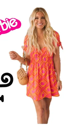 Show me Your Mumu x Barbie Mini dress Sz XS Hot pink /Orange thumbnail 2