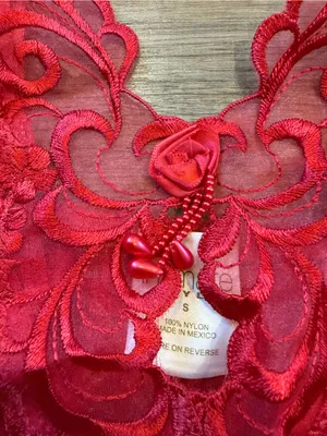 Lace Ruffle Red Teddy Bodysuit with Sheer Details thumbnail 3