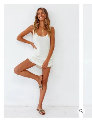 Sleeveless Scoop Neck Knit Mini Dress in Cream thumbnail 4