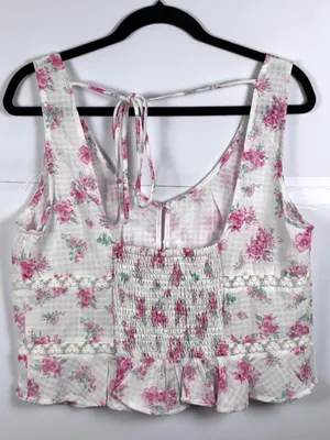 Altar’d State Tank Top XL Pink Floral Lace Peplum Fairycore Cottagecore NWOT thumbnail 10